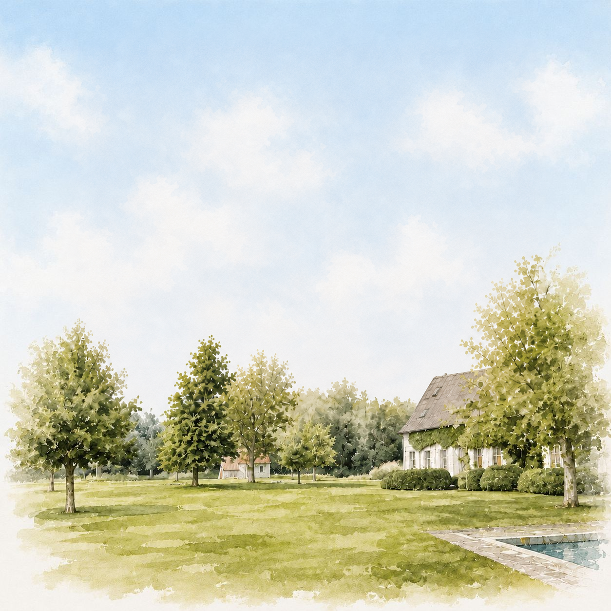 Watercolour of the wedding venue in Bachte-Maria-Leerne